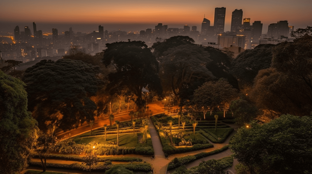 Vista do Jardim Botânico de Curitiba ao entardecer
